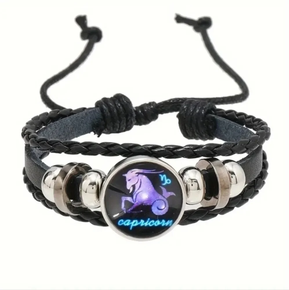 Capricorn Zodiac Bracelet Handwoven Wax Rope and Leather Unisex